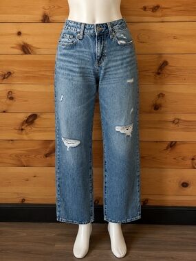 Vintage-Inspired Distressed Womens Jeans - Blue